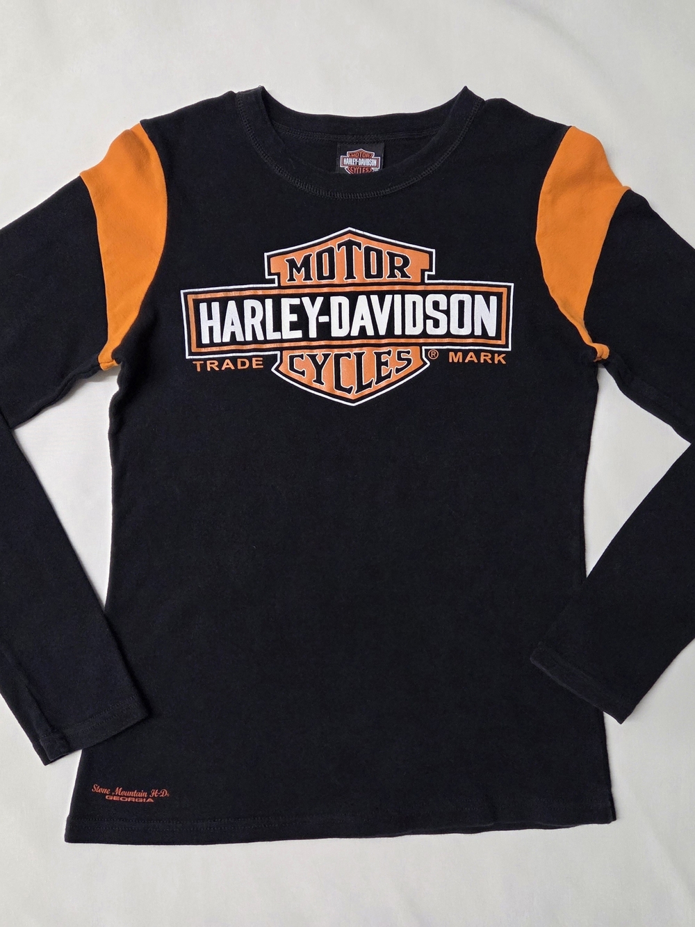 Harley-Davidson Stone Mountain HD L Black/Orange Shield Logo Long-Sleeve Shirt